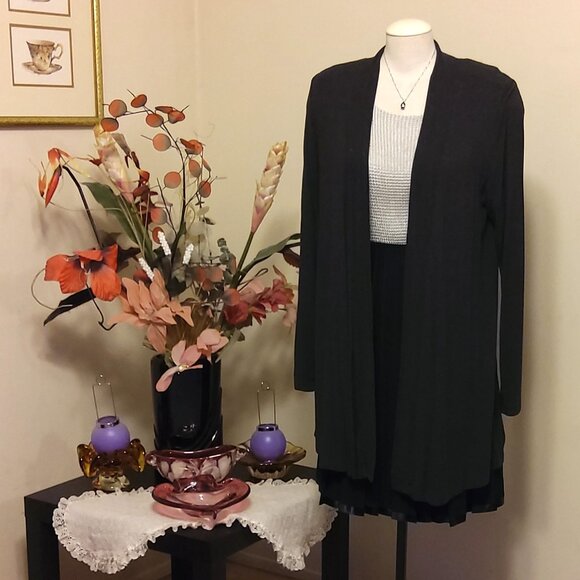 NWOT Nicole Miller Woman's Deep Gray Open Front Coat Outerwear Size L 12 14 L - Picture 2 of 5